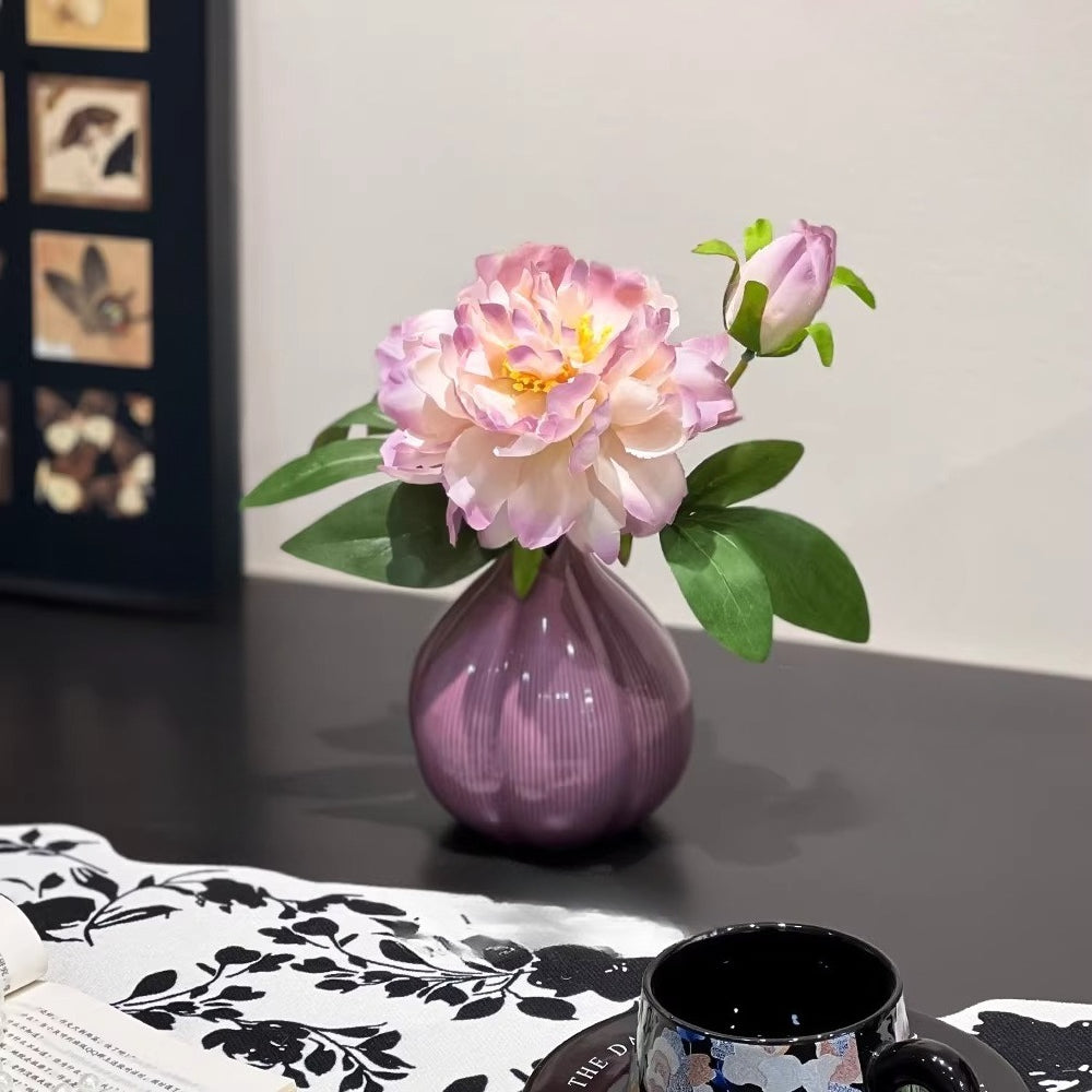 Composition florale fausse Vase oignon pivoine lavande éthérée