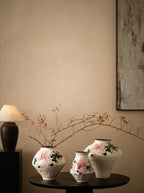 Vintage Chinoiserie Peony Painted Stoneware Vase