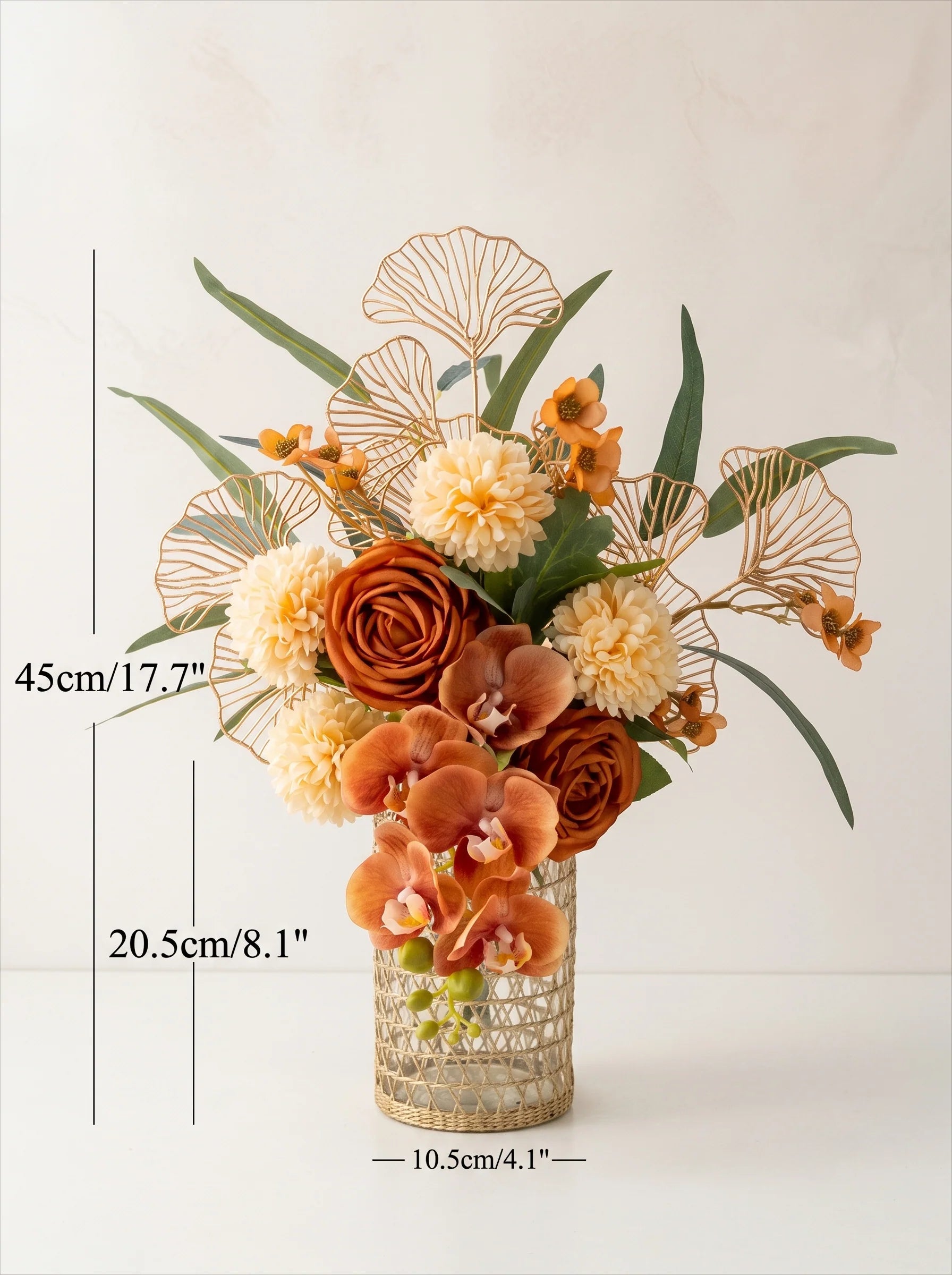 Luxury Mid-Century Amber Orchid Artificial Floral Arrangement