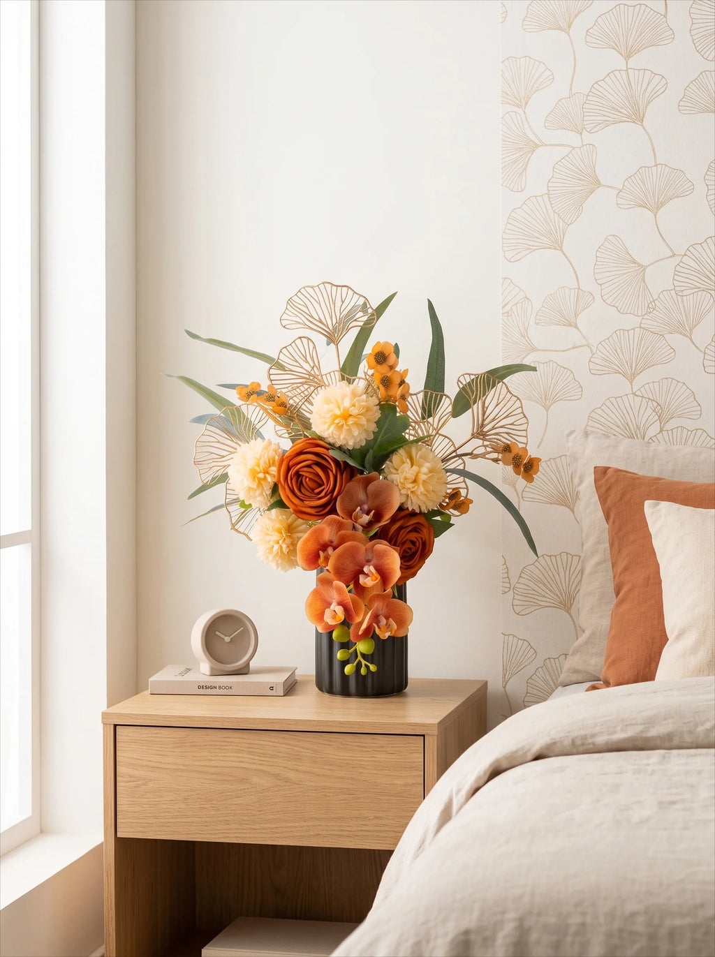 Luxury Mid-Century Amber Orchid Artificial Floral Arrangement