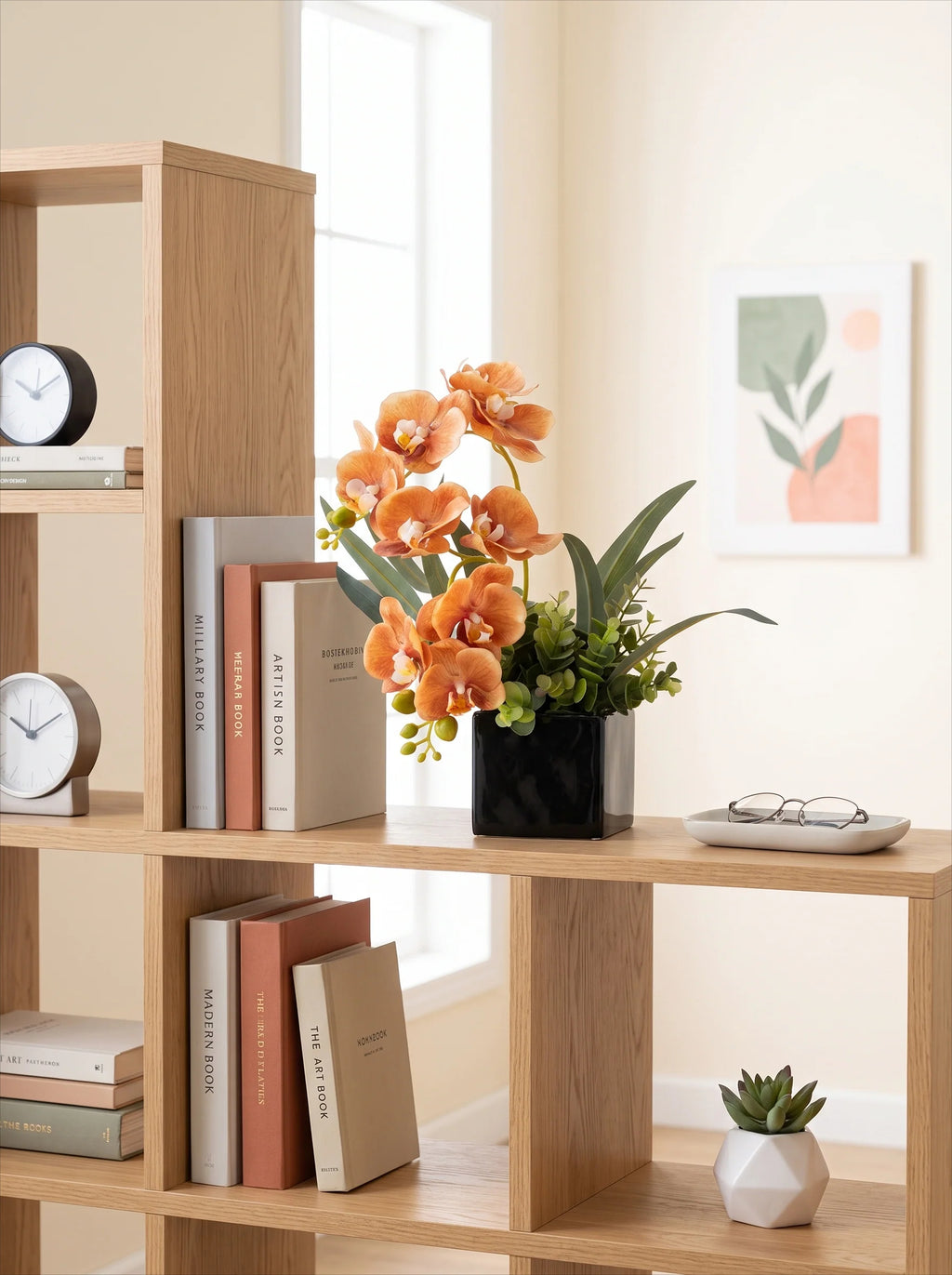 Modern Minimalist Vibrant Sunset Orchid Artificial Floral Arrangement