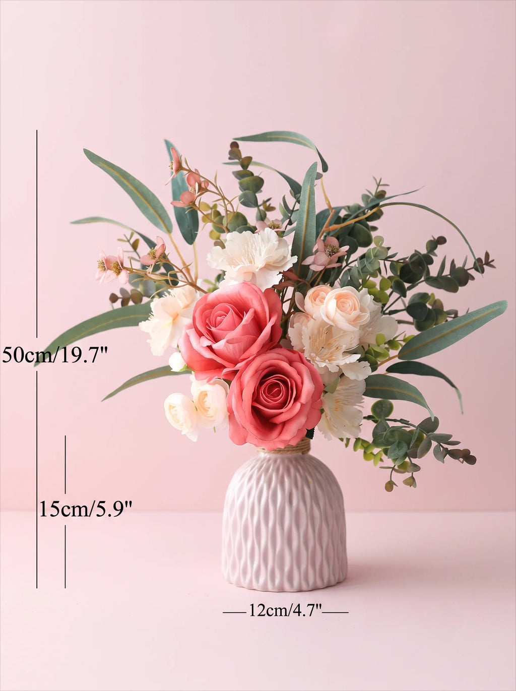 Chic Nordic Dusty Pink Rose & Eucalyptus Artificial Floral Arrangement
