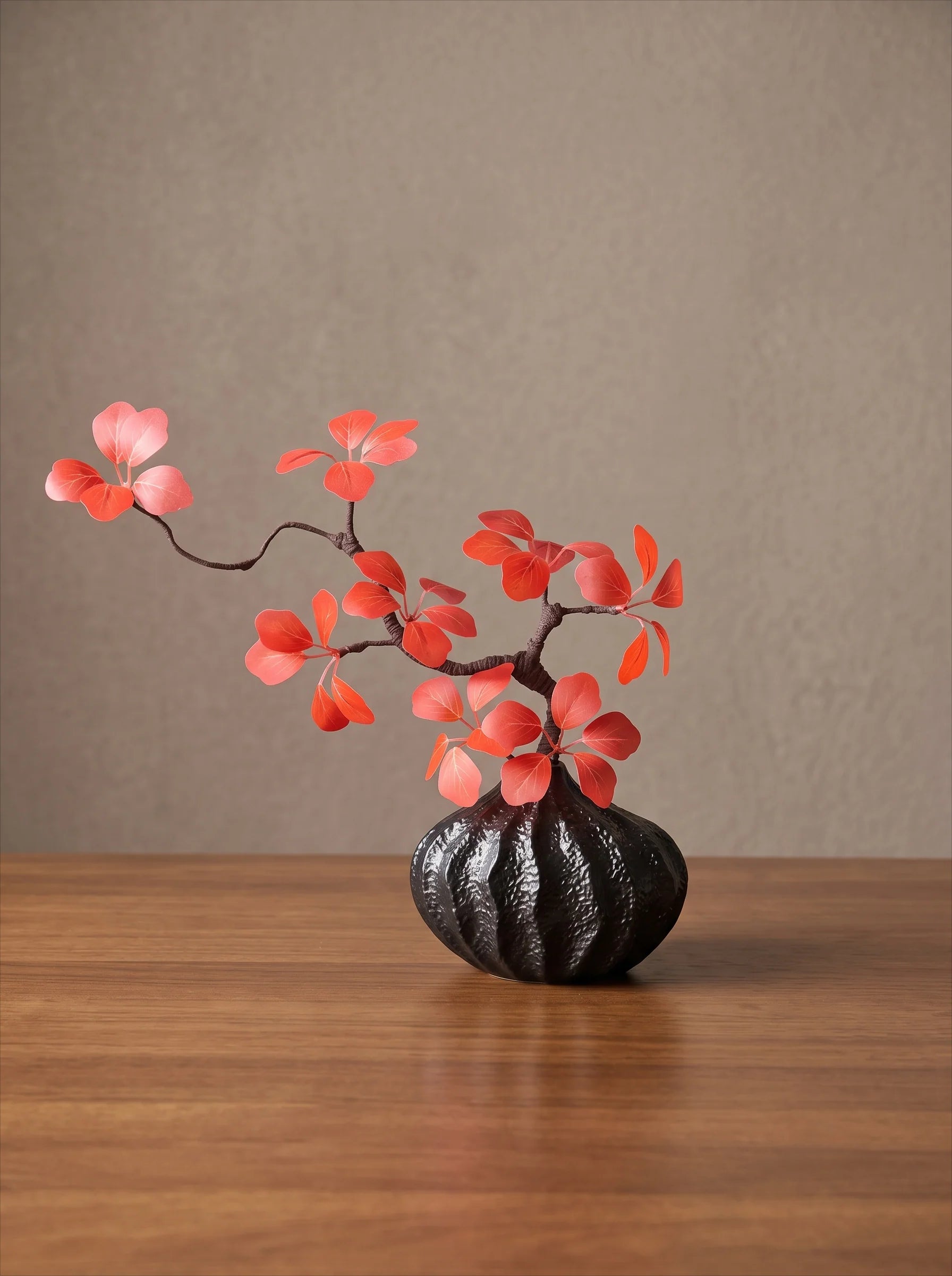 Oriental Luxe Crimson Leaf Sculptural Silhouette Artificial Floral Arrangement