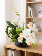 Modern Zen White Orchid & Lotus Pod Artificial Floral Arrangement