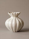 Elegant French Cream Fluted Ceramic Vase