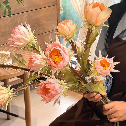 Apricot Protea Crown Faux Floral Arrangement