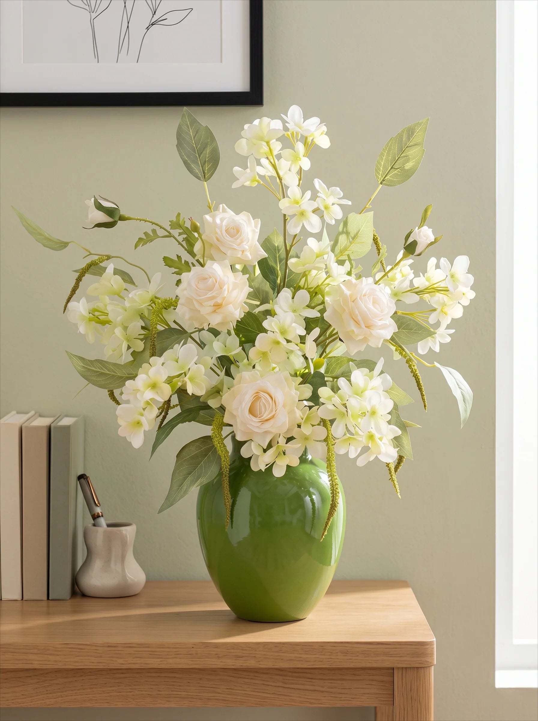 Nordic White Rose & Blossom Breeze Faux Floral Arrangement