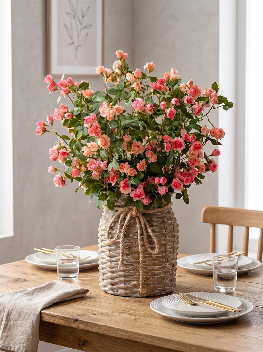 Rustic Elegance Blush & Coral Rose Faux Floral Arrangement
