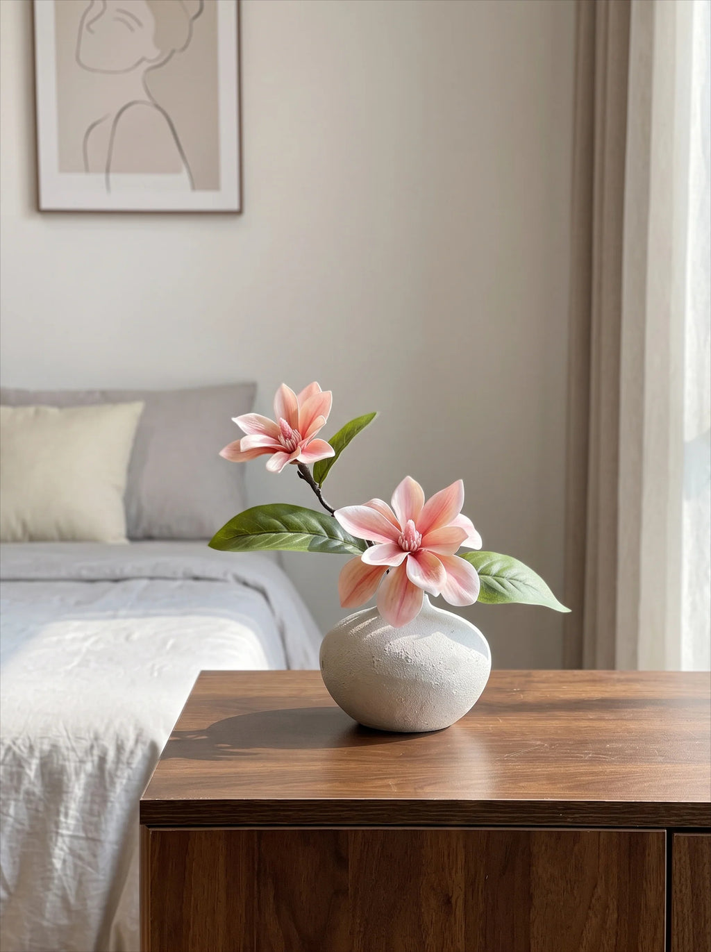 Ruhiges Blush-Magnolien Skulpturales Kunstblumenarrangement  