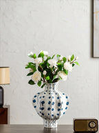 Elegant Sculptural Blue Polka-Dot Ceramic Vase