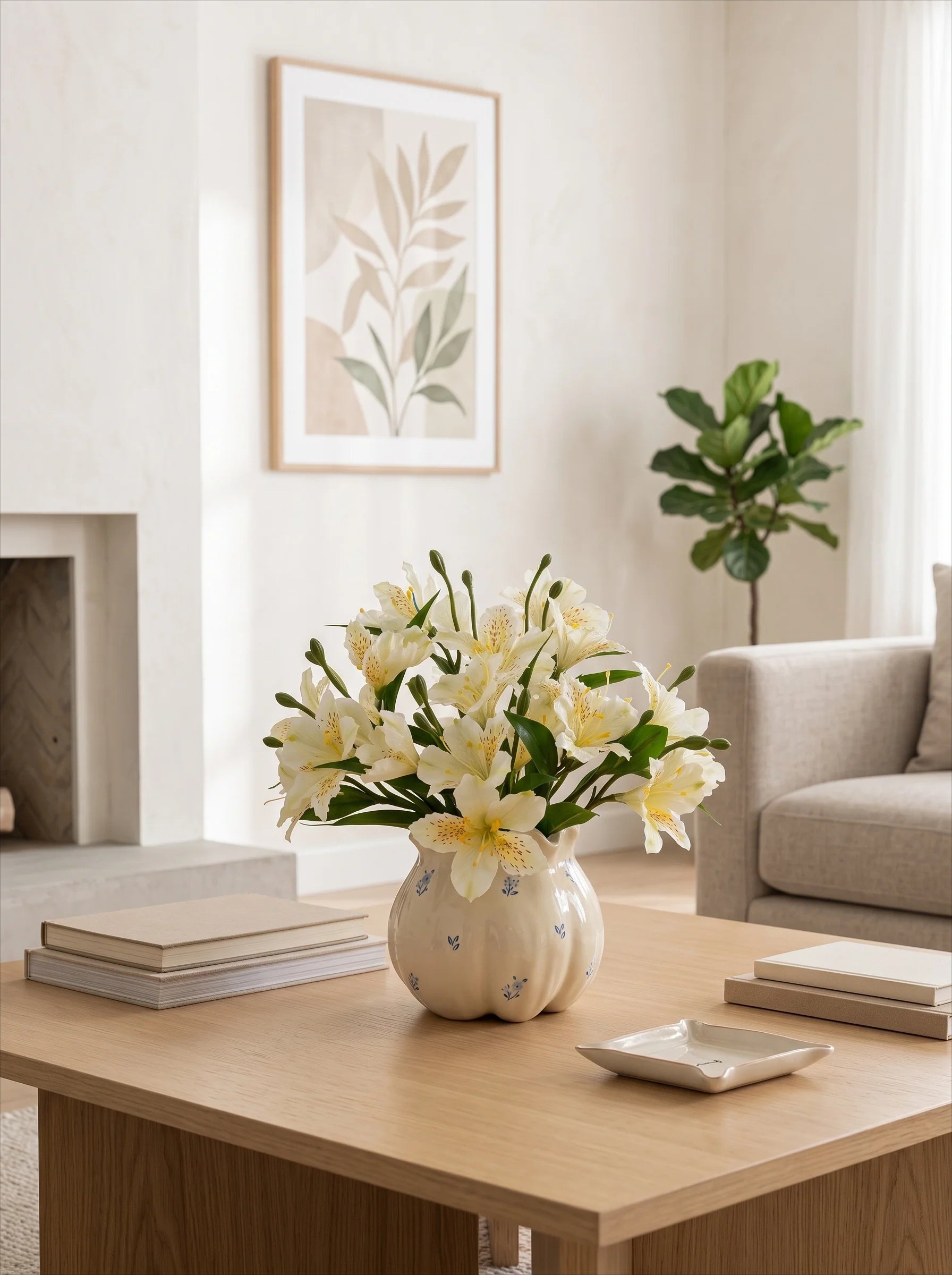 Luxe White Lily of the Incas Ensemble Faux Floral Arrangement