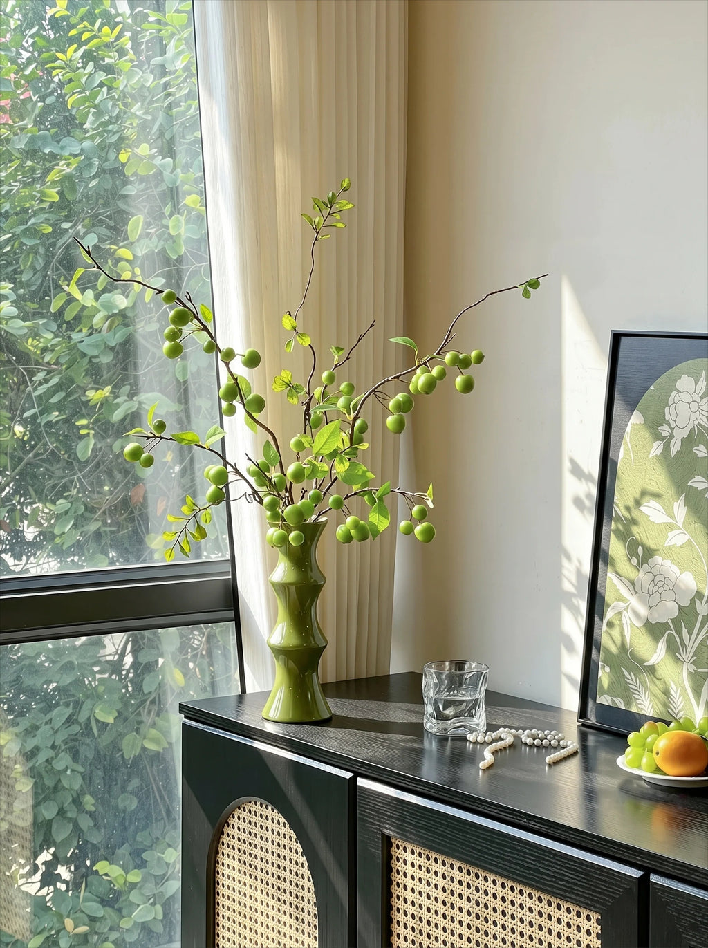 Luxury Oriental Zen Green Berry Artificial Floral Arrangement