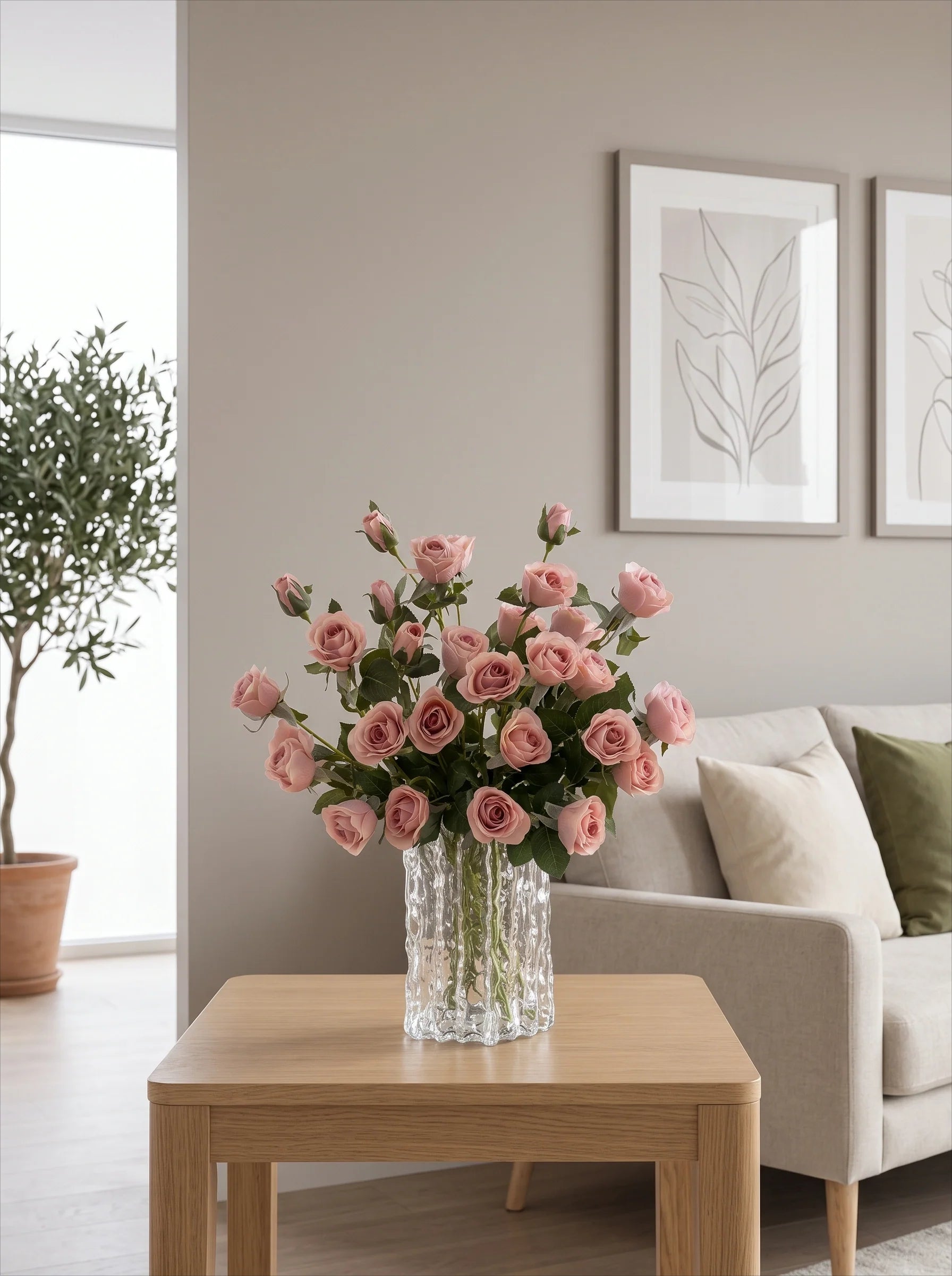 Dusk Blush Rose Faux Floral Arrangement