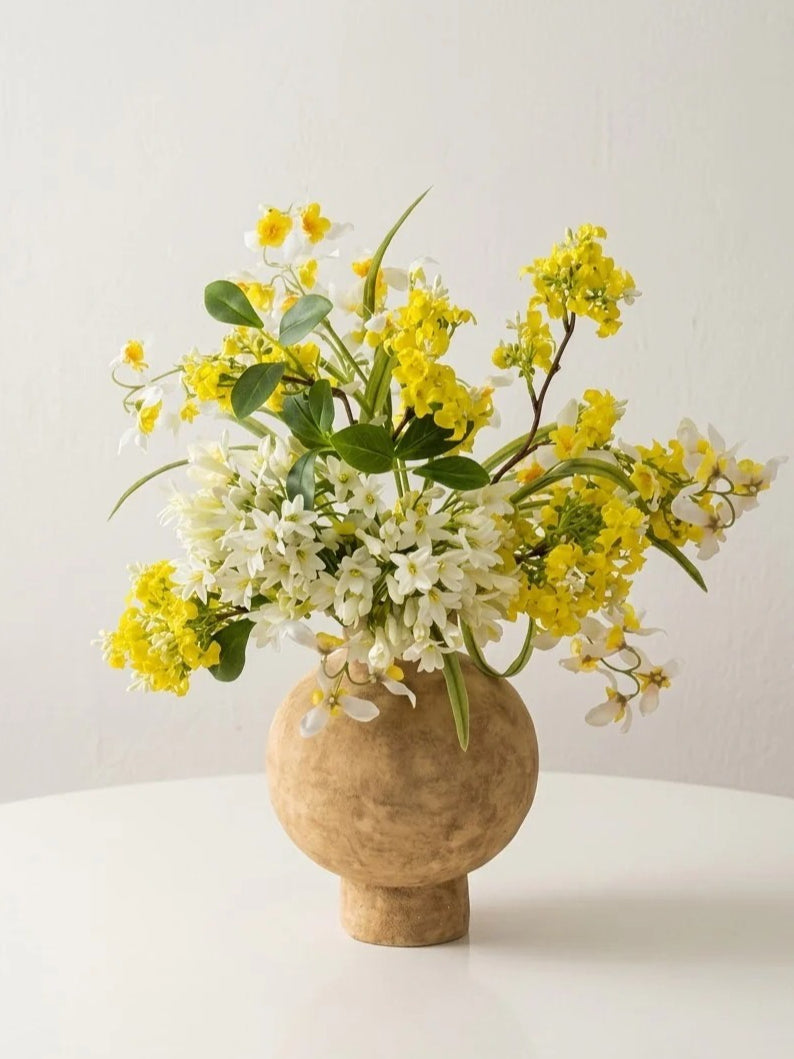 Textured Ceramic Round Vase - Light Yellow