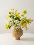 Textured Ceramic Round Vase - Light Yellow