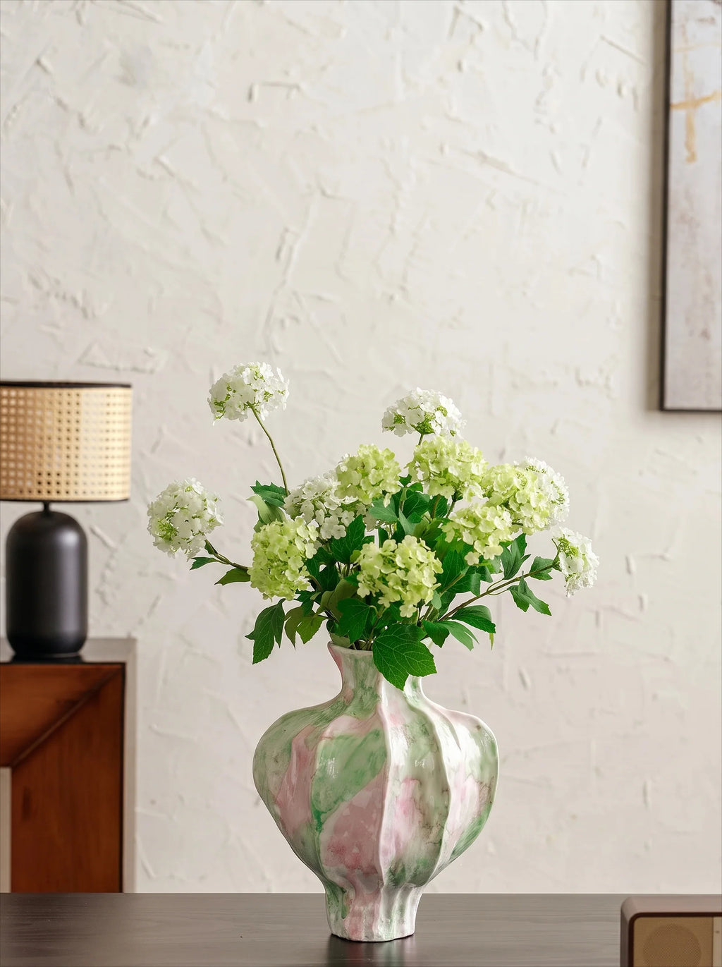 Artistic Watercolor Glaze Fluted Ceramic Vase