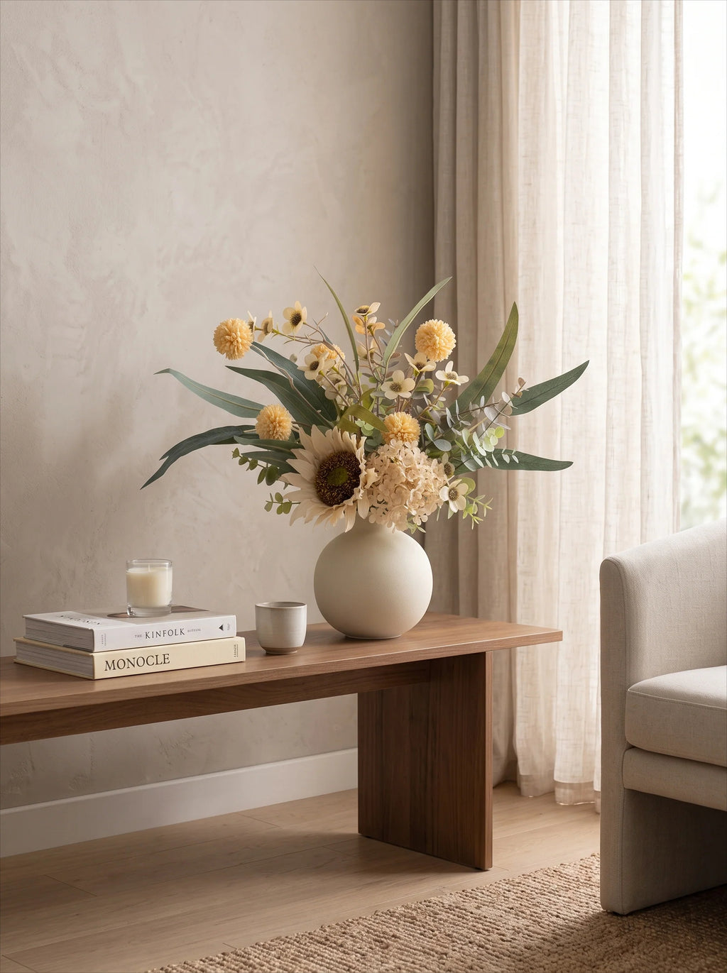 Rustic Charm Artificial Floral Arrangement - Creamy Hues