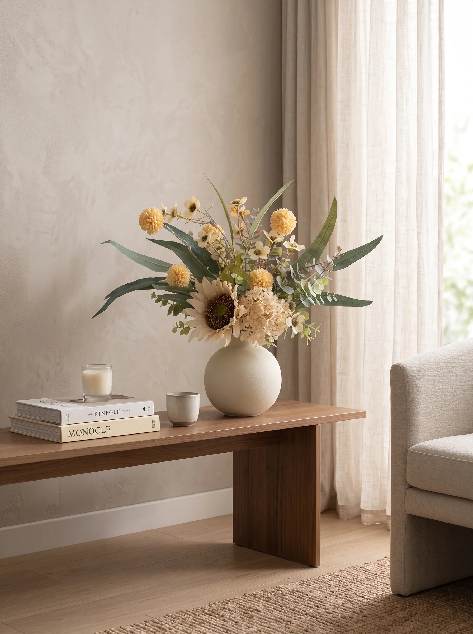 Rustic Charm Artificial Floral Arrangement - Creamy Hues