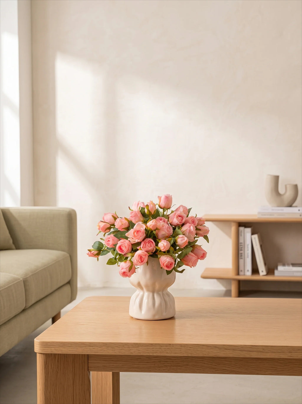 Blush Burned Edge Rose Bouquet Faux Floral Arrangement
