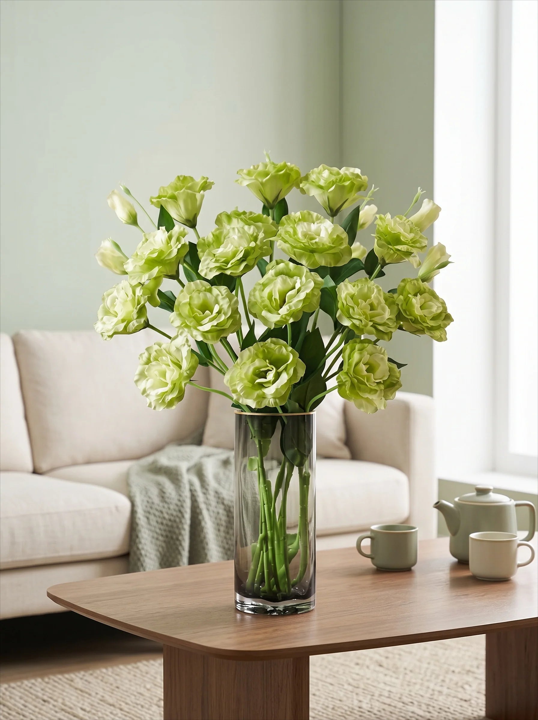 Elegant Green Lisianthus Faux Floral Arrangement