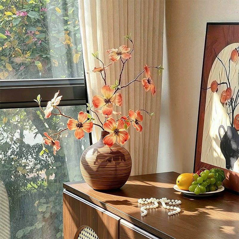 Elegant Coral Dogwood Blossom Artificial Floral Arrangement