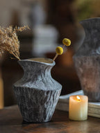 Wabi-Sabi Textured Charcoal Ceramic Artisanal Vase