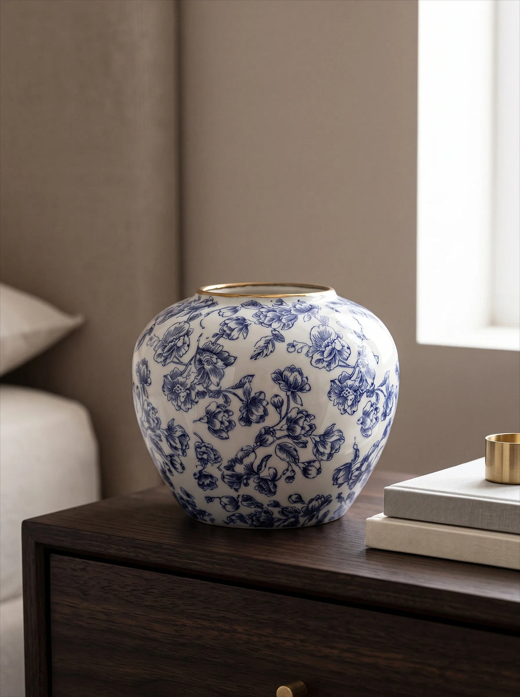Classic Chinoiserie Blue Floral Ceramic Vase