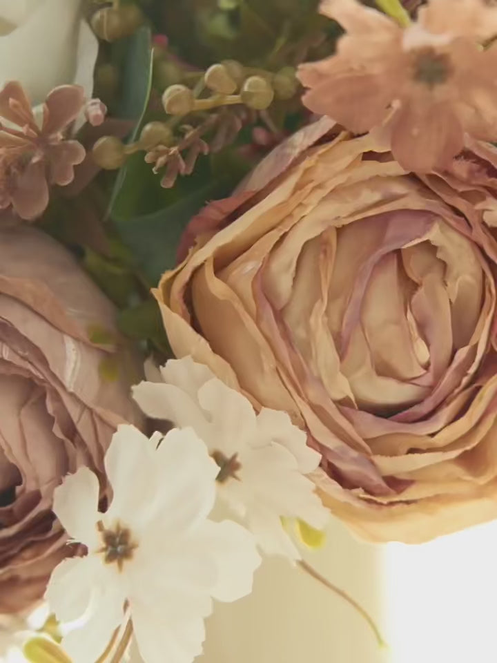 Vintage Oil-Painting Style Blush Rose Faux Floral Arrangement