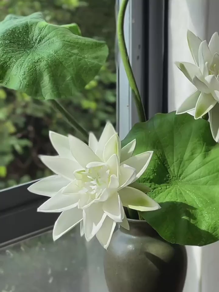 Zen Pure White Lotus Spray Faux Floral Arrangement