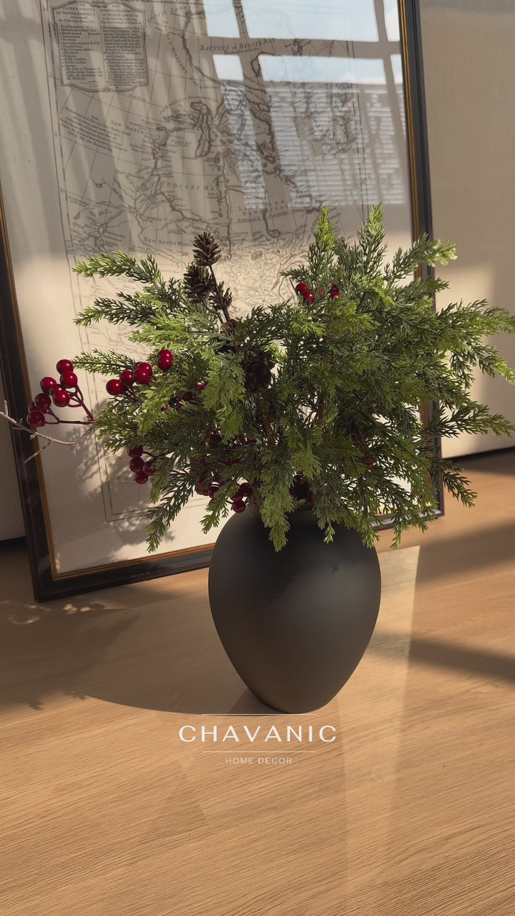 Nordic Red Berry and Cedar Botanical Faux Floral Arrangement