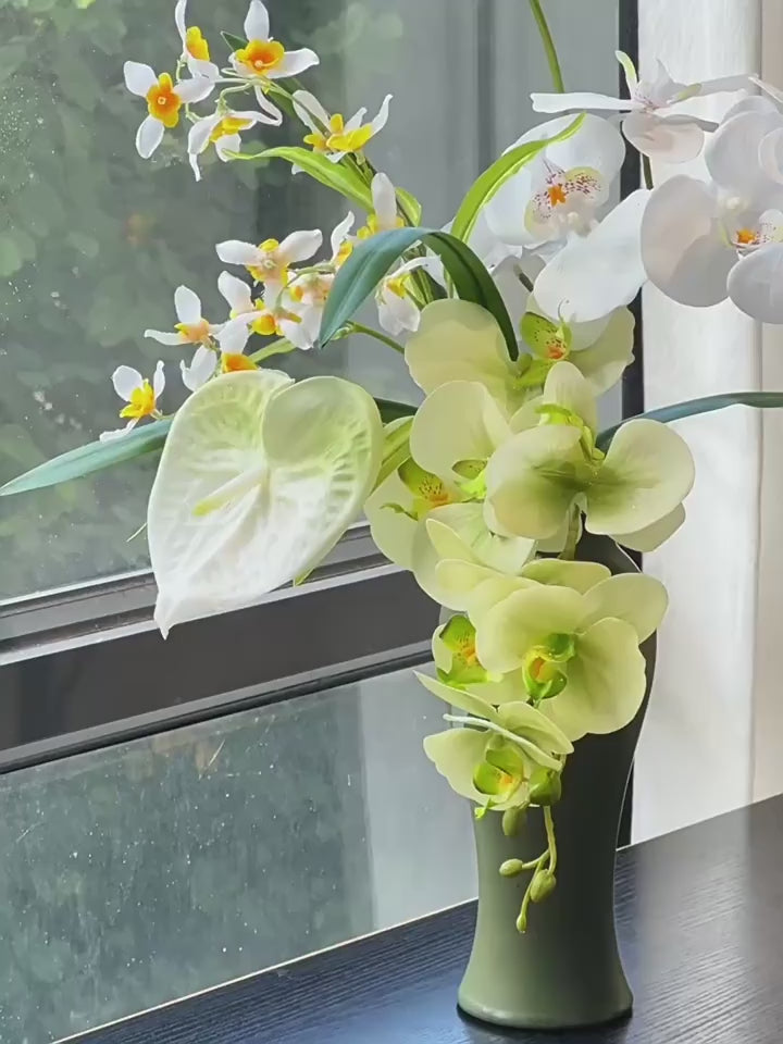 Zen Butterfly Orchid and Anthurium Faux Floral Arrangement