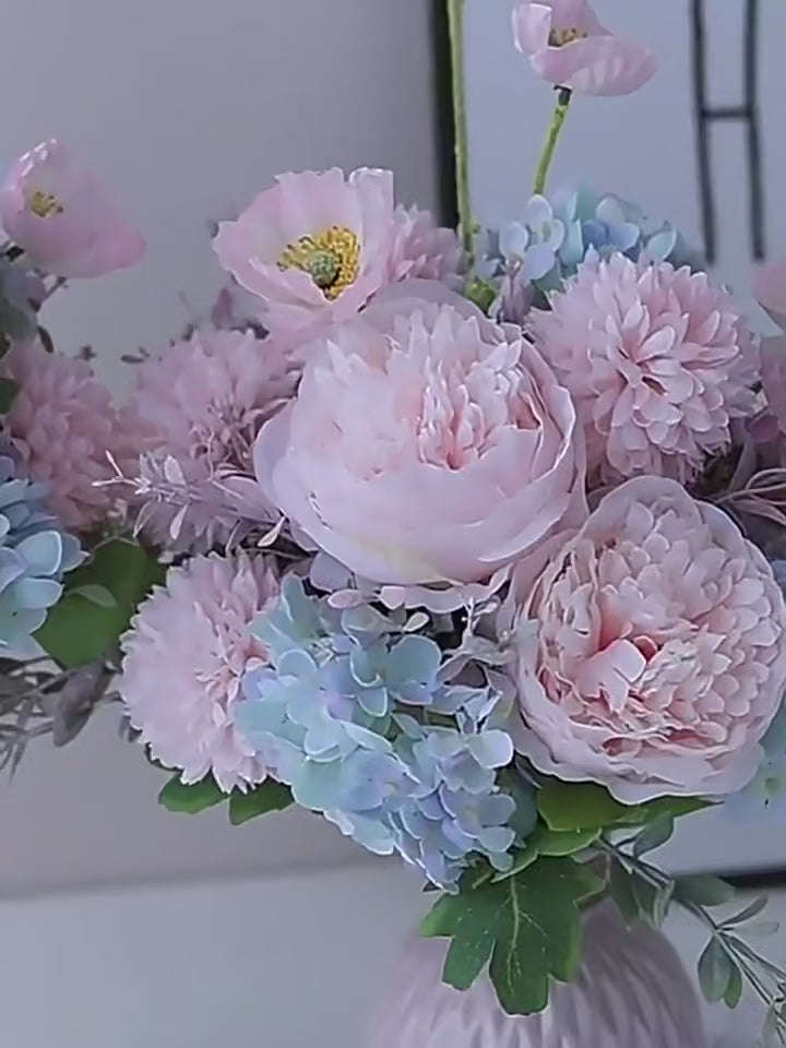 Nordic Romantic Spring Peony & Hydrangea Artificial Floral Arrangement