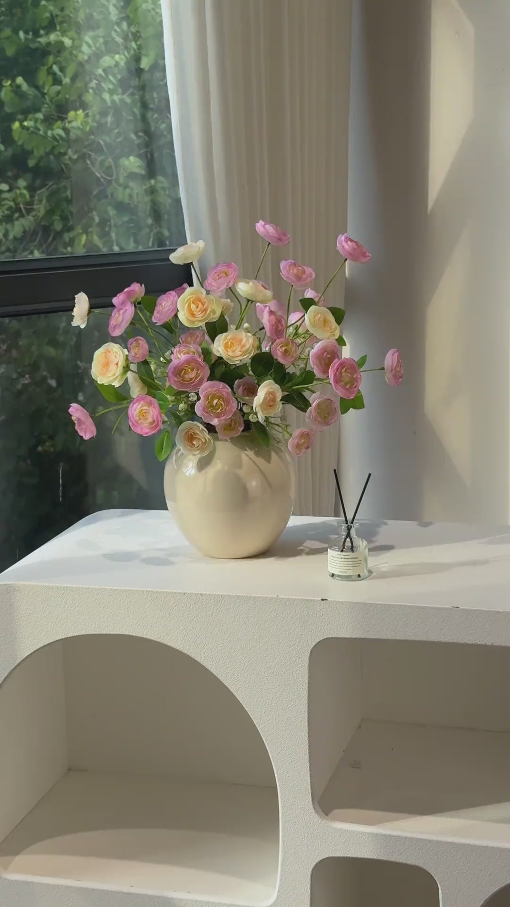 Champagne Blush Ranunculus Elegance Faux Floral Arrangement