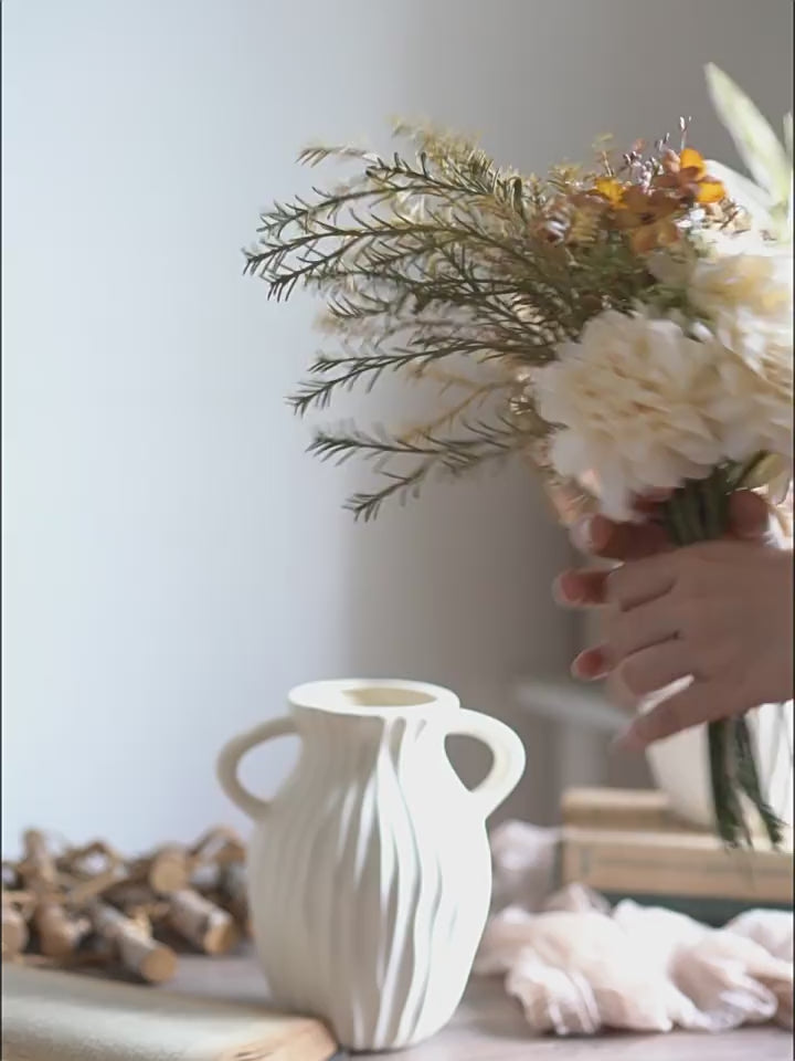 Faux Mixed Floral Bouquet - Cream and Orange (Multiple Stems)