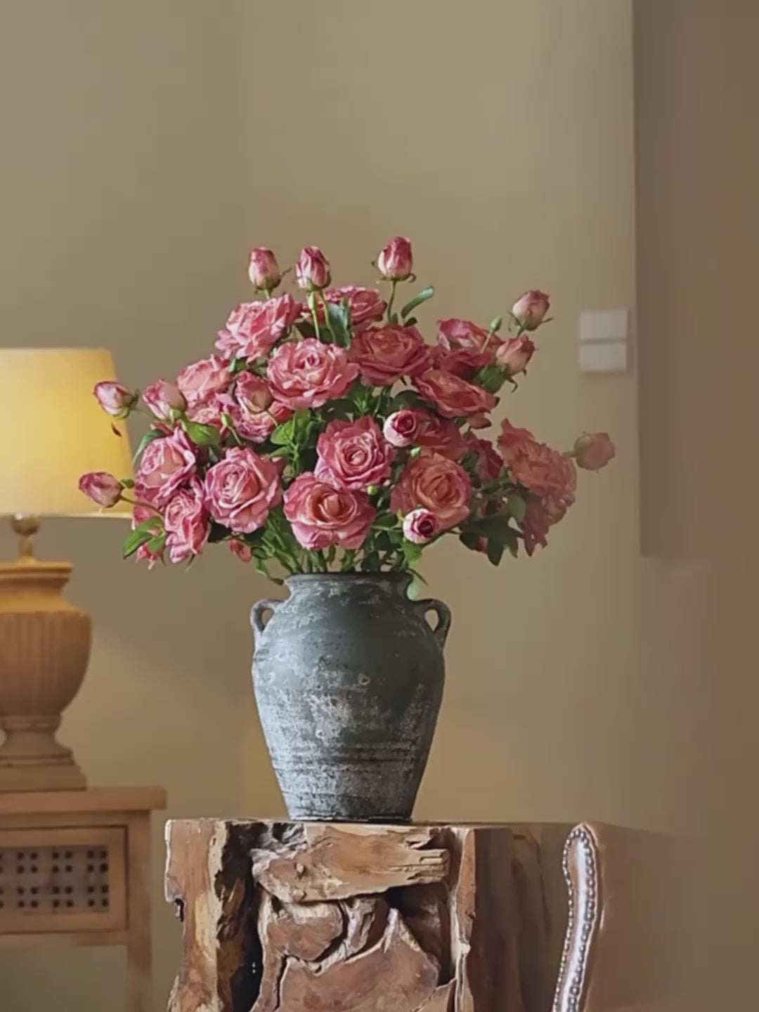 Elegant Faux Floral Arrangement - Pink Rose & Greenery