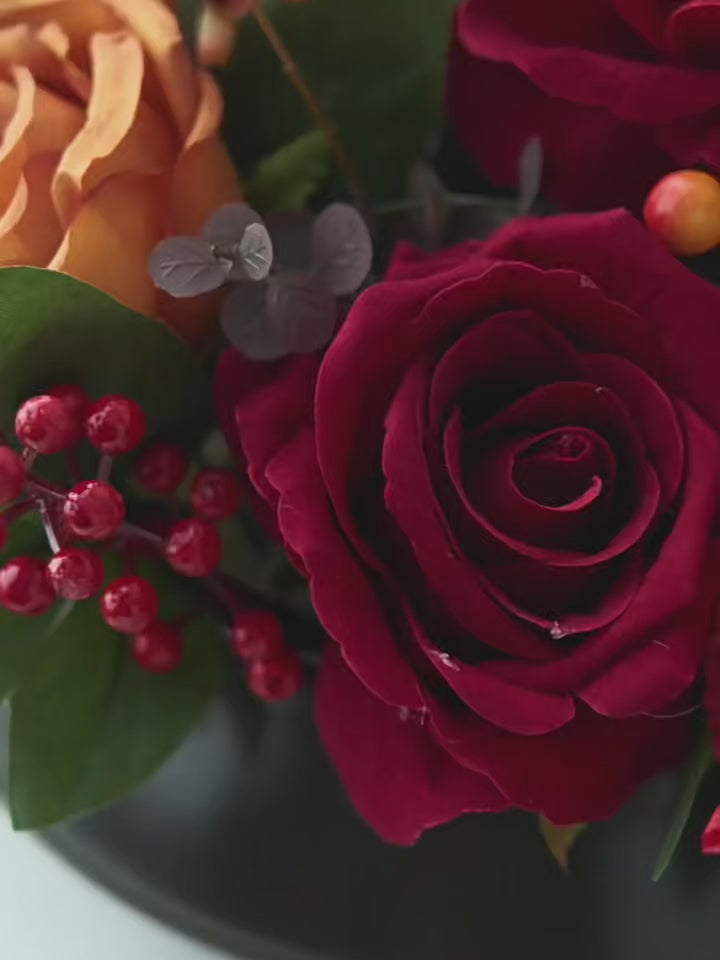 Vintage Red and Caramel Rose Botanical Faux Floral Arrangement