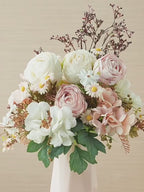French Country Creamy Pink Rose Daisy Faux Floral Arrangement