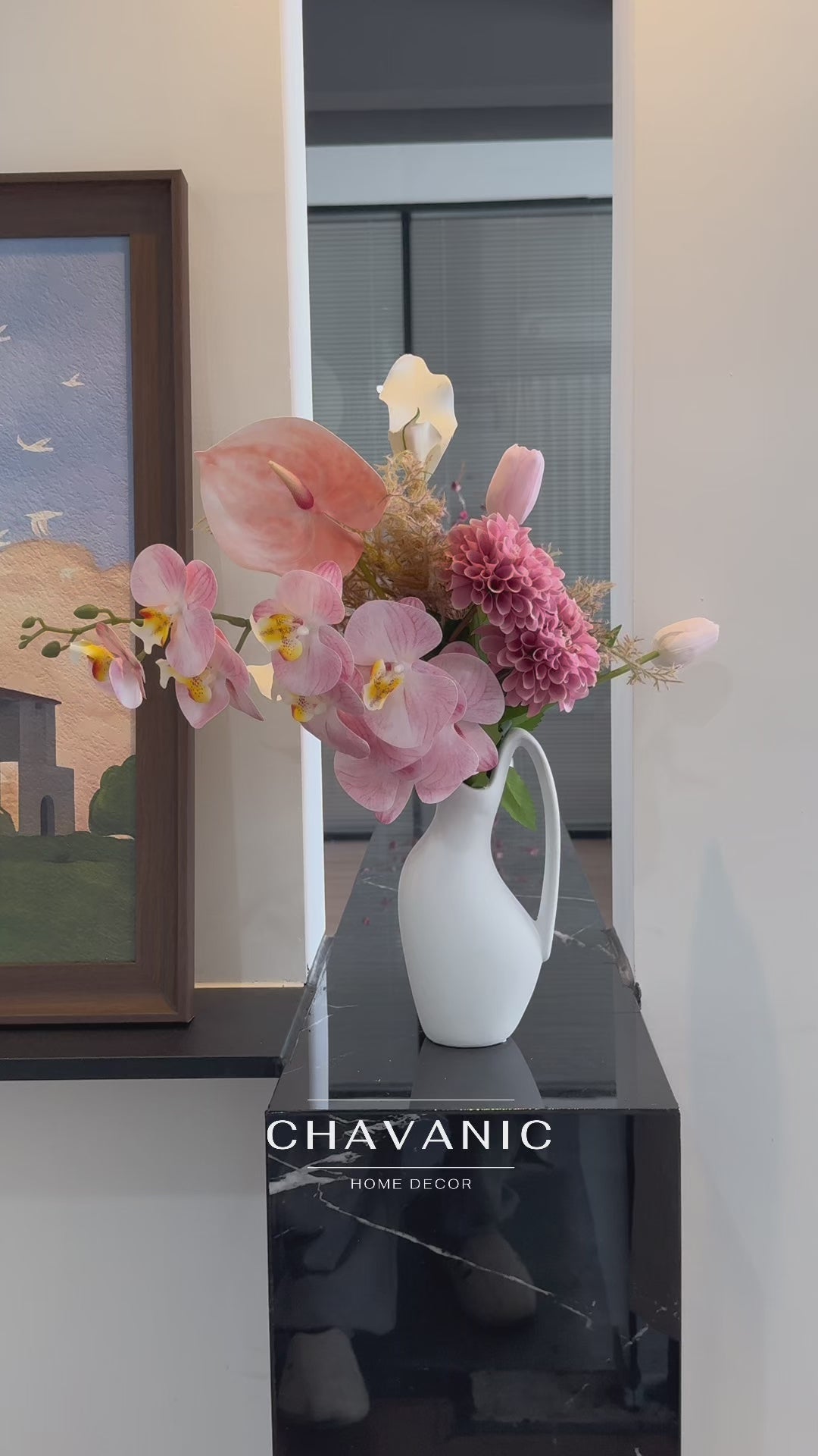 Blush Pink Orchid Anthurium Faux Floral Arrangement