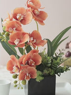 Modern Minimalist Vibrant Sunset Orchid Artificial Floral Arrangement