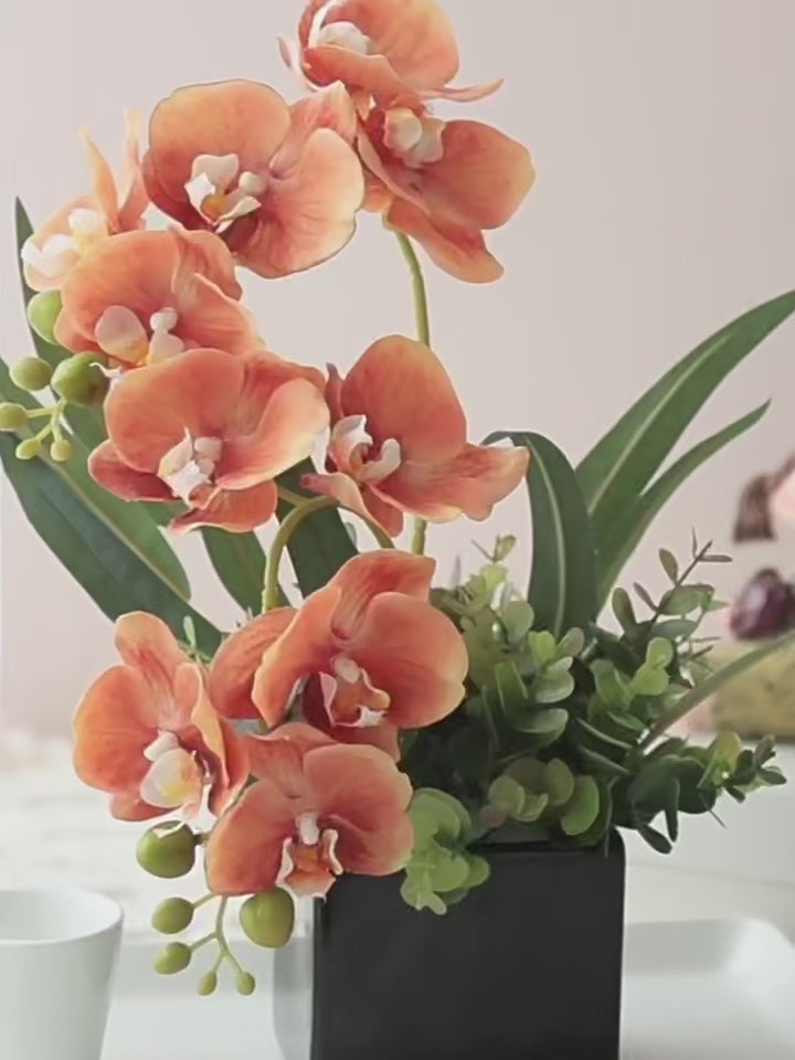 Modern Minimalist Vibrant Sunset Orchid Artificial Floral Arrangement