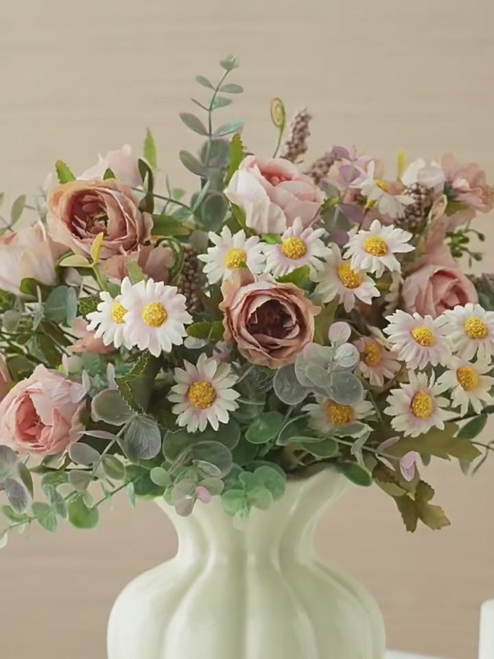 Dusty Rose and Daisy Faux Floral Arrangement