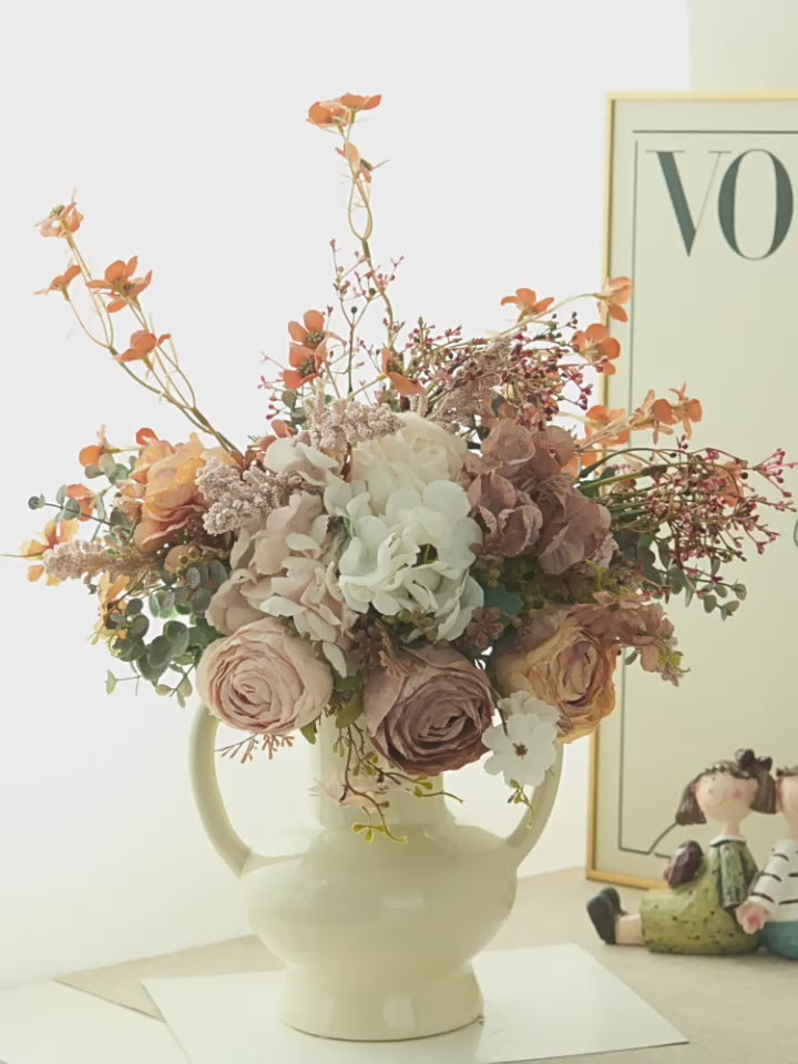Vintage Oil-Painting Style Blush Rose Artificial Floral Arrangement