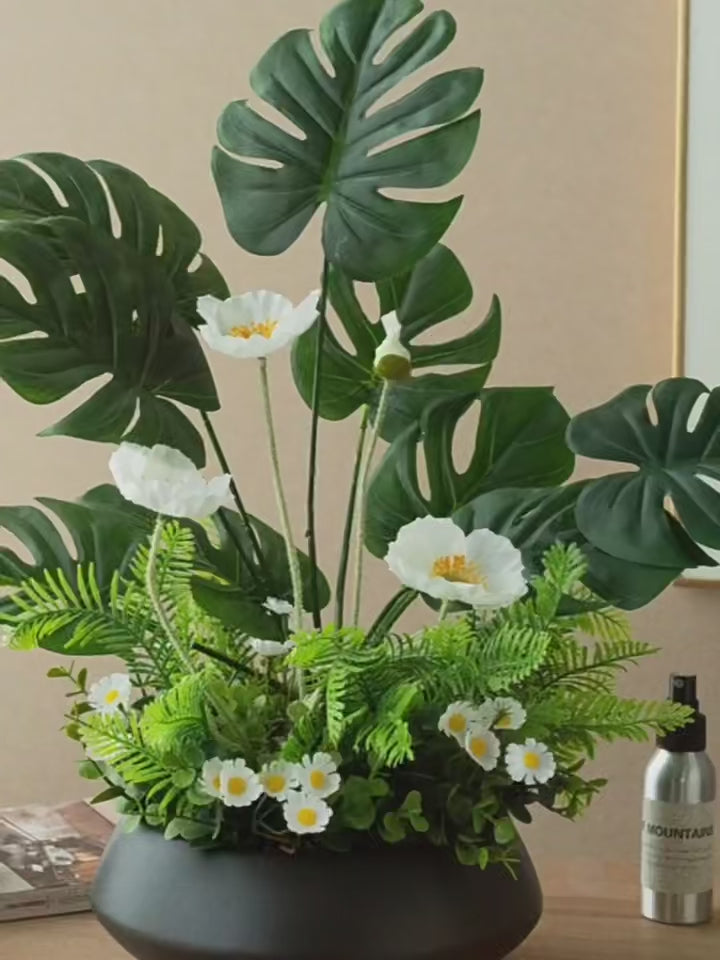 Modern Tropical White Daisy Faux Floral Arrangement