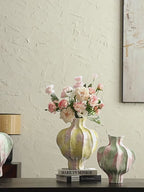 Artistic Watercolor Glaze Fluted Ceramic Vase