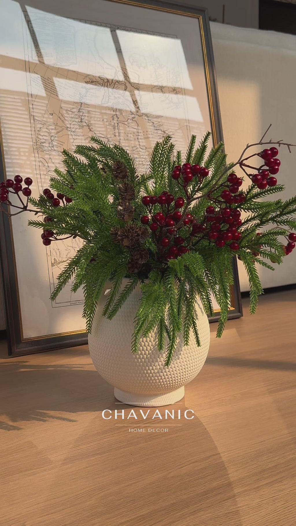 Winter Pine & Red Berry Faux Floral Arrangement