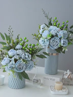 Nordic Soft Blue Rose Botanical Berry Faux Floral Arrangement