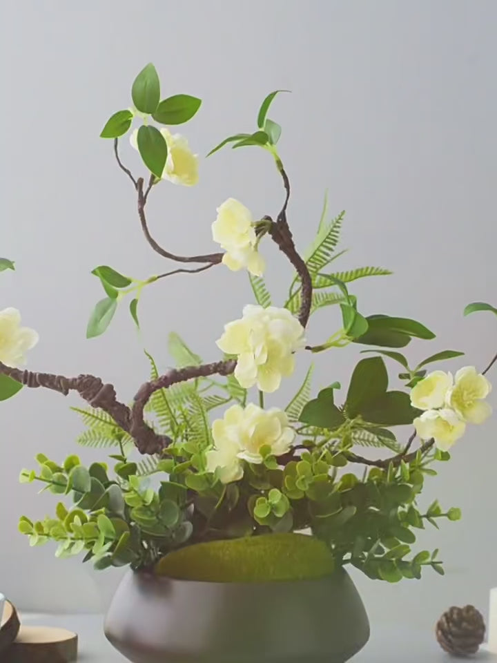 Luxury Zen Asian-Inspired Plum Blossom Faux Floral Arrangement