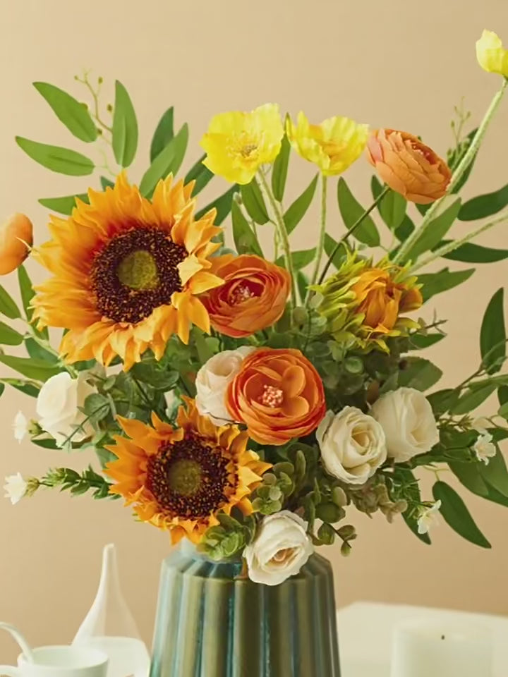 Golden Sunshine Sunflower & Ranunculus Artificial Floral Arrangement