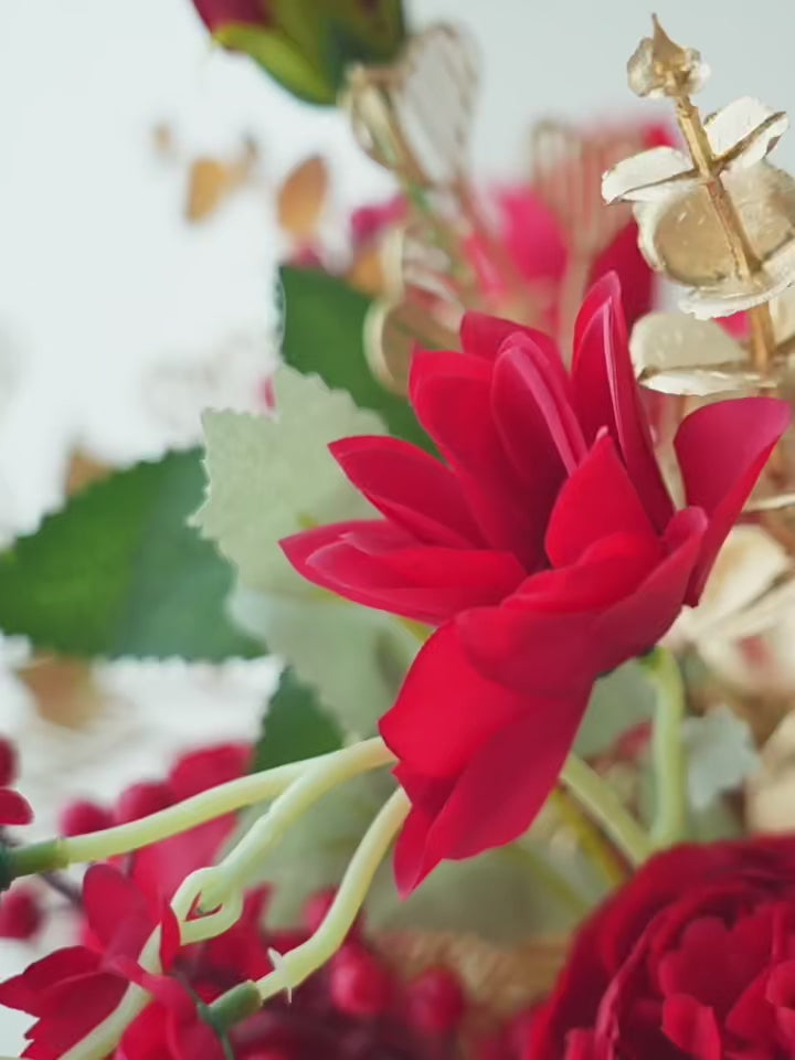 Luxury Red Rose and Golden Berry Faux Floral Arrangement