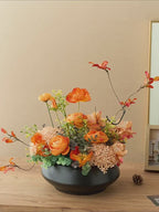 Warm Autumnal Sunset Poppy Asian Zen Artificial Floral Arrangement